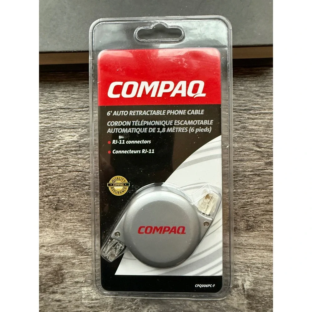 Compaq 6 Foot Auto Retractable Phone Cable Cord RJ11 Connectors‎ New